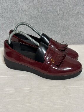 FitFlop Fringey SneakerLoafer Slip-On Patent Leather Loafers-Red-Women Size 9